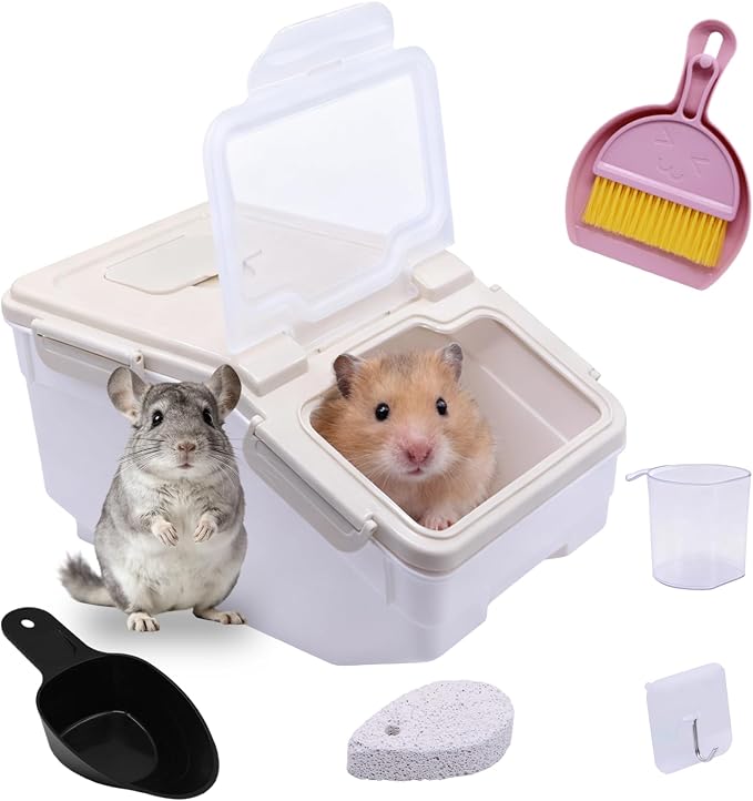 Saim Extra Large Chinchilla Sand Bath Container, 7.4-Inch Hight Dust Bath House with Low-Mess Lid & Scoop, Digging Box for Hamster Hedgehog Small Animals - Gray