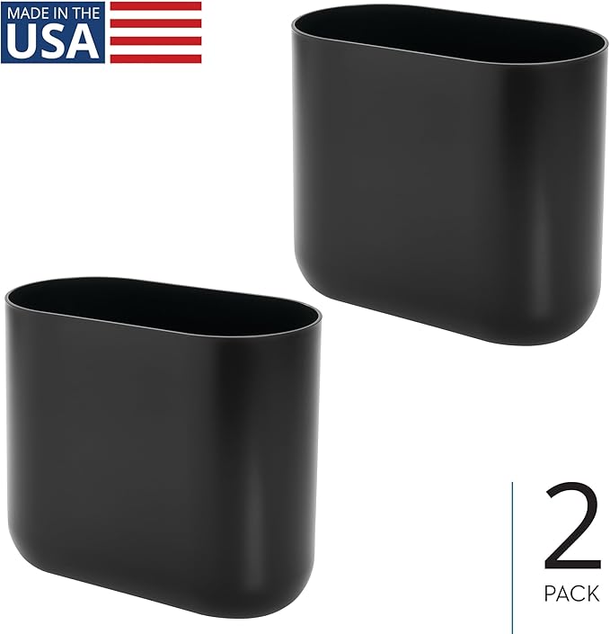 iDesign Small Oval Plastic Trash Ideal for Bathroom, Bedroom, or Office-Set of 2-Black Waste Can