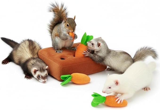 Ferret Foraging Toys Novelty Carrot Snuffle Mat Interactive Pet Treat Enrichment Toys for Small Animals Bunny Rabbit Chinchilla Guinea Pig Hamster (6Carrot)