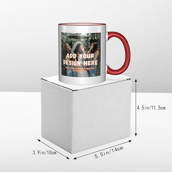 Custom Mugs and Coffee Cups Partial or Full Size Printed Creative Designs Customizable with Your Photos Images Text (Partial, Red)