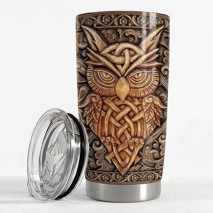 SANDJEST Owl Tumbler 20oz Owls Wood Drawing Stainless Steel Insulated Tumblers Coffee Travel Mug Cup Gifts for Women Men Owl Gift for Birthday Christmas