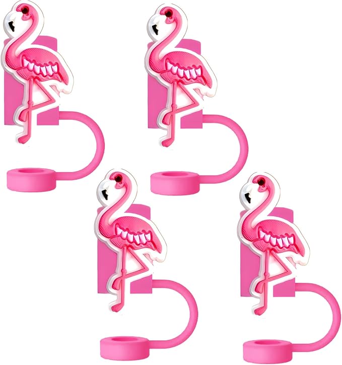 Animal Straw Toppers For Stanley Cups;Straw Covers Cap Toppers Compatible With Stanley 30&40 Oz Tumbler, Reusable & Silicone Tumbler Straws Topper For 0.4 Inch Tips Animal Lover Gifts (Flamingo)
