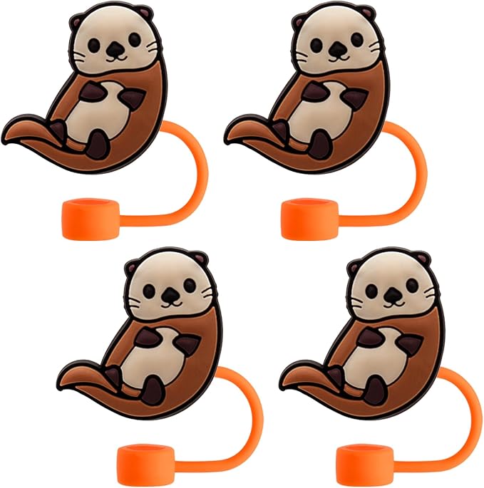 Animal Straw Toppers For Stanley Cups;Straw Covers Cap Toppers Compatible With Stanley 30&40 Oz Tumbler, Reusable & Silicone Tumbler Straws Topper For 0.4 Inch Tips Animal Lover Gifts (Otter)