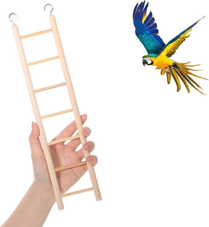 2 Pack Bird Ladder Wooden Bird Cage Ladder Birds Cage Accessories for Parakeets, Parrots, Cockatoo & Lovebirds (7 Step & 8 Step)