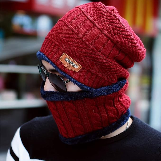 Warm Winter Beanie Hat & Scarf Set Stylish Knit Skull Cap for Men Women