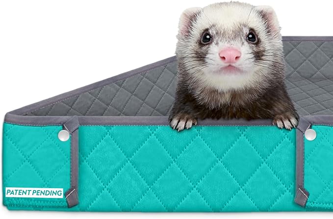Paw Inspired Reversible Critter Box, Critter Nation Size, Gray/Green | Washable Fleece Liner for Critter Nation/Ferret Nation Cage, Raised Sides, Bedding, Edge Protected Pee Pads for Small Pets