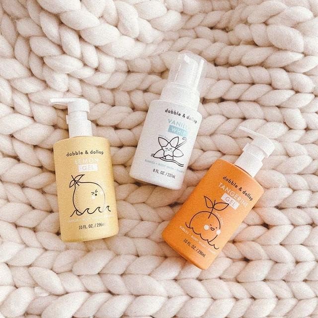 Dabble & Dollop Citrus Kiss Bundle, Natural Bubble Bath, Body Wash & Shampoo for Kids, Paraben & Sulfate Free, Vegan, Gluten-Free, Tear-Free, Tangerine, Vanilla, Lemon (Set of 3)