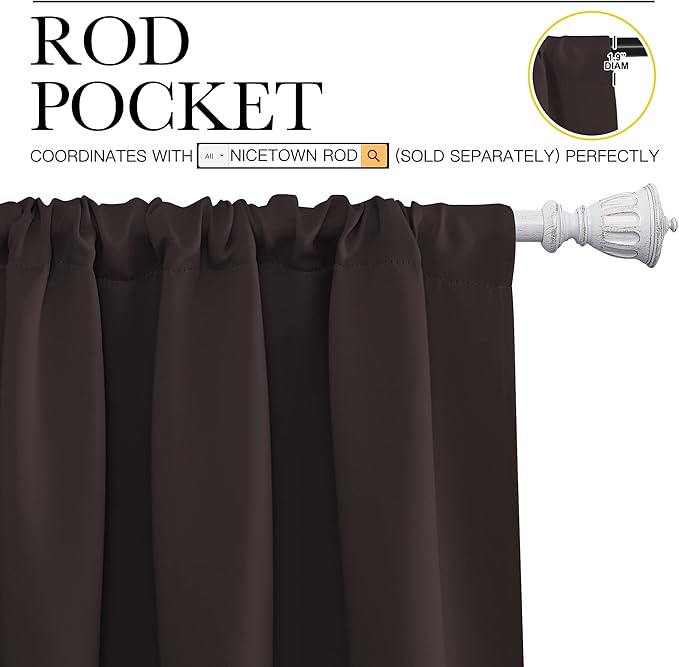 NICETOWN Bedroom Curtains Thermal Insulated, Noise Reducing Curtains & Drapes for Small Kitchen Window, Privacy Draperies (Toffee Brown, 34" Wide x 63" Long, 2 PCs)