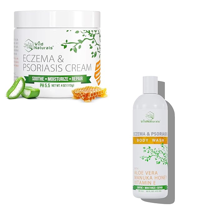 Wild Naturals Eczema & Psoriasis Cream for Dry, Itchy Skin + Moisturizing Eczema Body Wash – Gentle Psoriasis Body Wash for Itchy, Dry Skin Relief