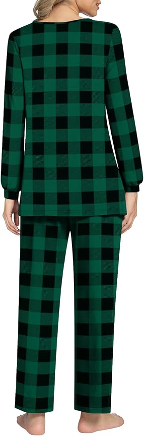 Anyally Women's Plus Size Pajama Sets Ladies Fall Pjs 2 Pieces Lounge Outfits V Neck Long Sleeves Sleepwear with Pockets
