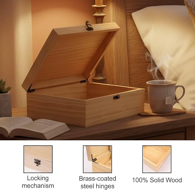Personalized Walnut/Pine Wooden Keepsake Box 8 * 10 * 3.4 in, Custom Engraved Family Memory Wooden Box, Large Walnut with Initials Story Storage Boxes, Personalized Name Decorative Boxes