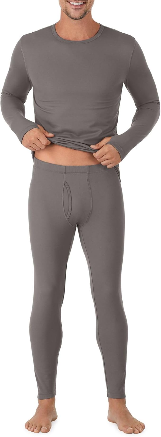 Cuddl Duds Mens Heavyweight Cold Weather Fleece Lined Thermal Set – Long Sleeve Shirt & Leggings – Lounge Sets for Men