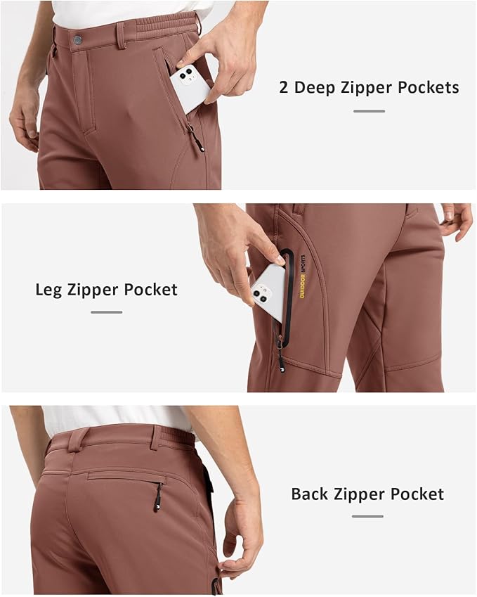 TBMPOY Men's Snow Pants Fleece Lined Hiking Winter Waterproof Softshell Ski Outdoor Insulated Climbing Pants Zipper Pockets