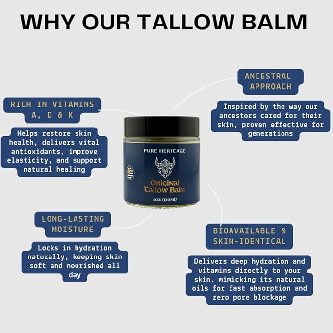 Pure Heritage Handmade Tallow Balm – Grass-Fed & Finished Moisturizer & Healing Cream with Frankincense & Cedarwood | Natural Care for Sensitive Skin, Eczema, Rosacea, Babies, Men & Women (2oz)