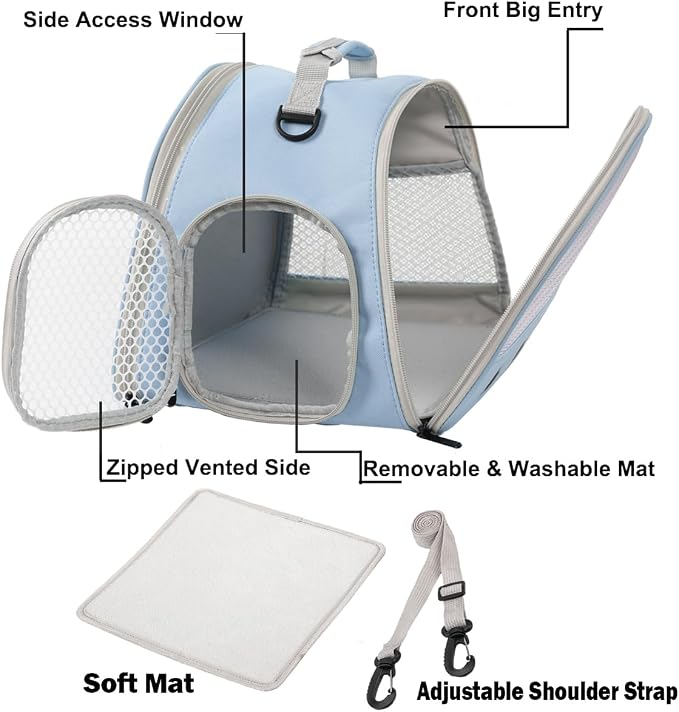 Ventilation Cage,Bearded Dragon Travel Carrier,Guinea Pig Carrier,Guinea Pig Bag for 2,Reptile Travel Carrier for Lizards Sugar Glider Hedgehog Rat Parrot Birds,Airline Approved (Blue, Mesh Carrier)