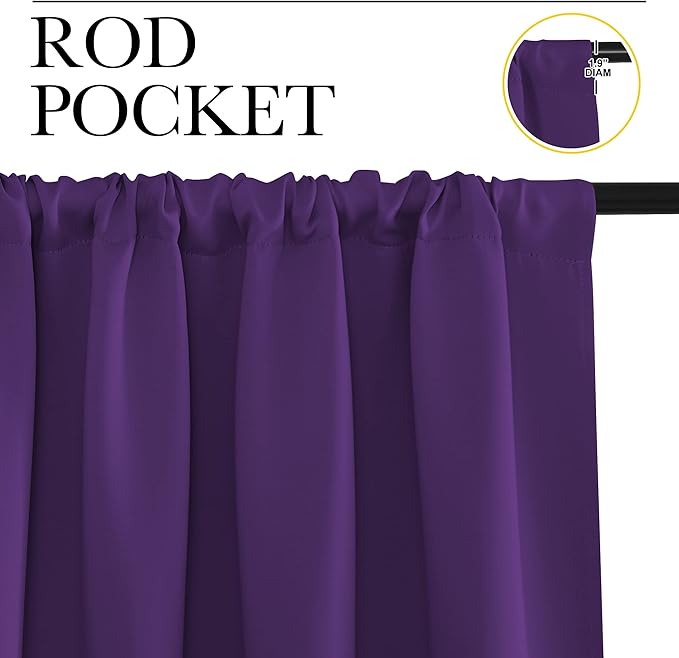 NICETOWN RV Blackout Curtains for Camper Windows, Royal Purple, 34" x 30", Set of 2, Kitchen Curtains, Short Blackout Drapes, Thermal Insulated Rod Pocket Window Treatment Draperies for Nursery