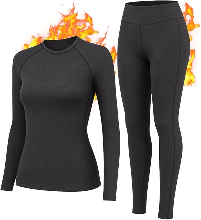Thermal Underwear Women Long Johns Set Fleece Lined Warm Base Layer Long Sleeve for Weather Top Bottom Pajama