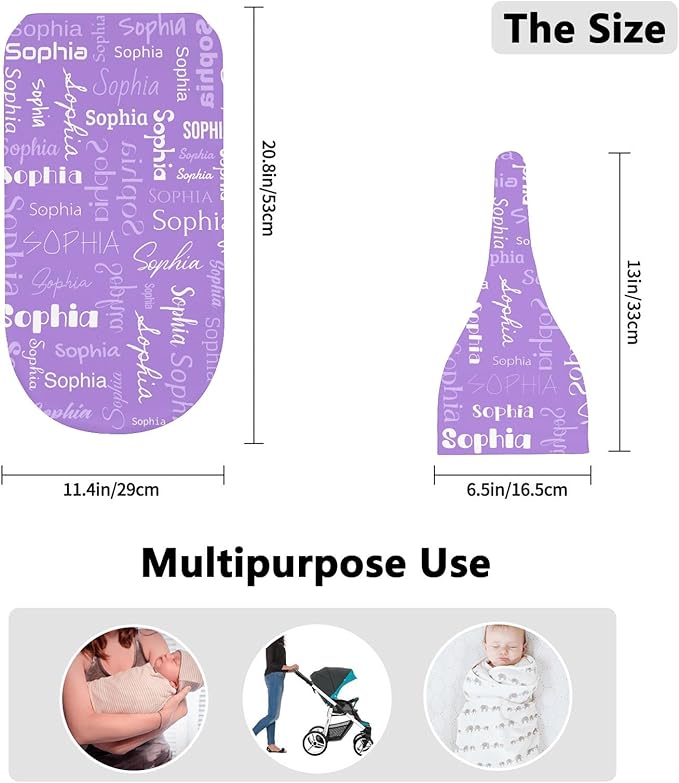 Newborn Swaddle Blankets Hat Name Lettering Purple Sets Soft Baby Receiving Blanket Swaddle Sack for Baby Shower Infant Boy Girl Gift