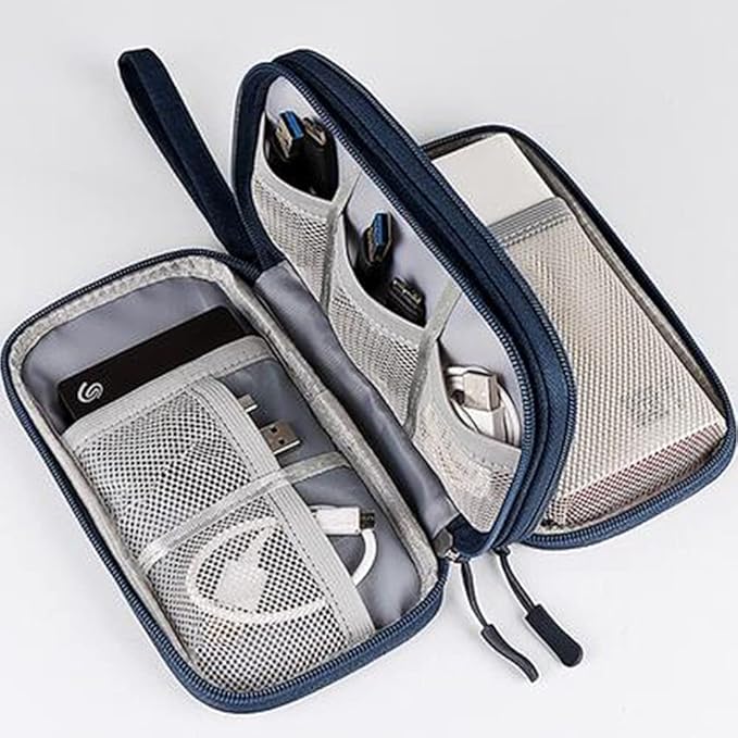 Dealcase Universal Electronics Accessories Case, Waterproof Portable Cable Organizer Bag, Multifunctional Travel Digital Accessories Storage Bag, Navy Blue