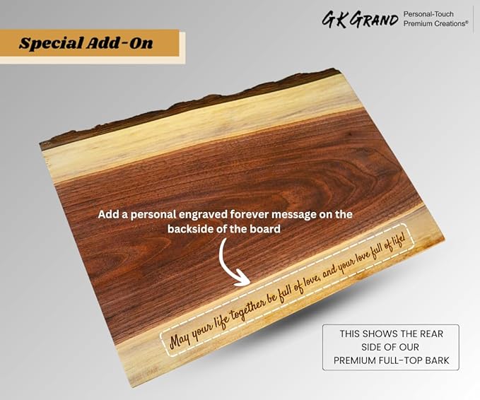 Personalized Cutting Board Wedding Gift Elegant Walnut Polished Live Edge Wood Display Custom Engraved Rustic Unique Anniversary Bride Groom Newlywed Couple Parents Housewarming (Wedding Branches)