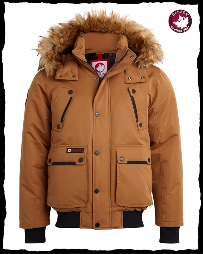 CANADA WEATHER GEAR Mens Winter Bomber Jacket - Heavyweight Winter Coats Weather Resistant Faux Fur Hood Insulated Ski Jacket