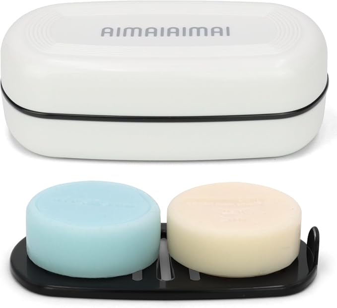 Shampoo Bar Holder Travel Case for Two Bars – Compatible with Kitsch Solid Shampoo & Conditioner Bars, Large Soap Container for Bathroom or Travel (1 Pack, White Style A-Large)