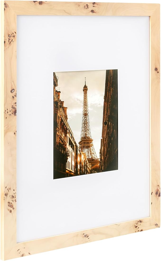 Concepts Set Of 4-16x20 Matted to 11x14 and 8x10 Burl Wood Picture Frames - Natural Wood Finish Picture Frames for Family Photos - Elegant Wallhung Decor in Bulk