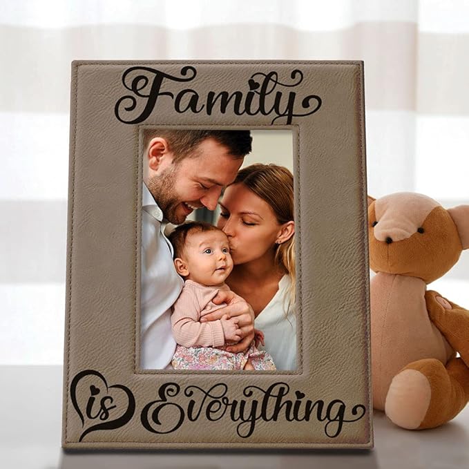 KATE POSH Family is Everything Engraved Leather Picture Frame (5x7-Vertical)