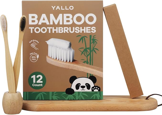 Bamboo Toothbrushes for Adults - 10 Pack Biodegradable Bamboo Toothbrush Teeth Colorful Bristle Natural Bamboo Tooth Brush Dental Eco Wood Toothbrushes (Rainbow)