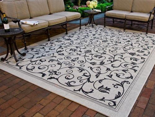 SAFAVIEH Washable Rug Outdoor Courtyard Collection - 9' x 12', Sand & Black, Non-Shedding & Easy Cleaning, Ideal for Patio, Backyard, Mudroom (CY2098-3901)