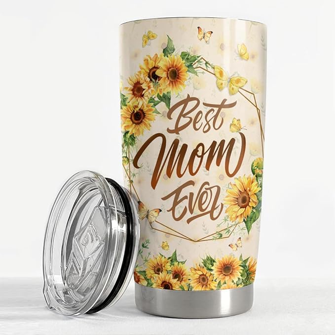SANDJEST Mom Tumbler 20oz Best Mom Ever Gift Stainless Steel Insulated Tumblers Coffee Travel Mug Mother Cup Gift for Birthday Christmas