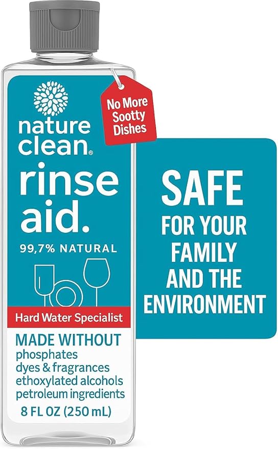 Nature Clean Natural Dishwasher Rinse Aid Liquid, Plant-Based Dishwasher Drying Agent with 99.7% Natural Ingredients, Unbelievable Power and No Nasty Chemicals. Hard Water Stain Remover. 8 oz 2-pack