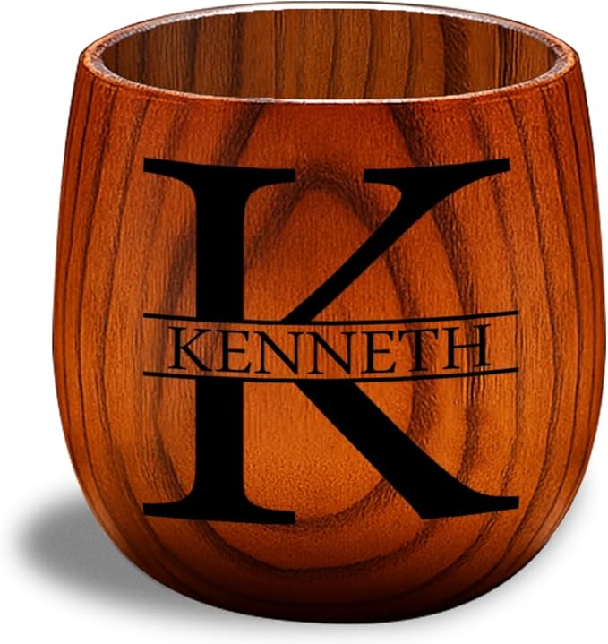 Personalized Wooden Whiskey Glass – Custom Bourbon Tumbler Old Fashioned Cups – Charred Bourbon Cup for Men, Dad, Husband, Brother, Boss – Groomsmen, Birthday, Retirement Gift (Custom Name)