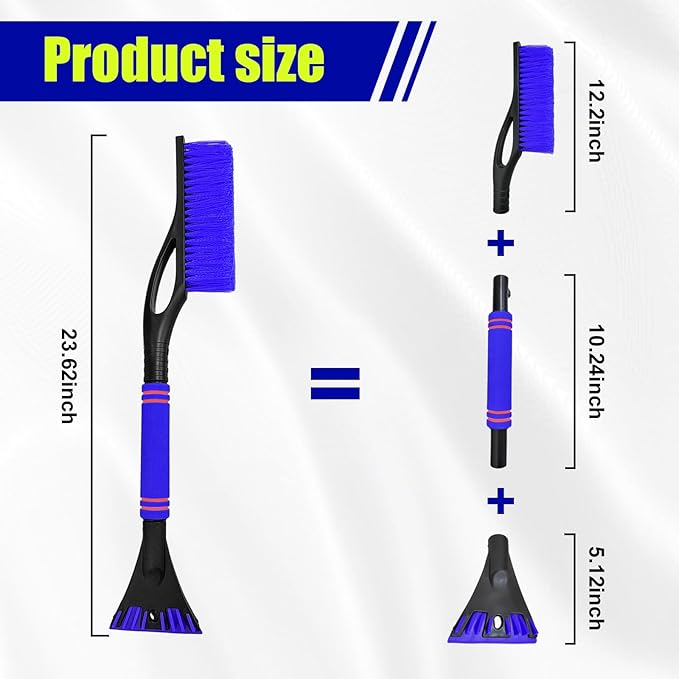 24 Inch Car Snow Scraper and Brush, Detachable Scratch Free Ice Scraper with Ergonomic Foam Grip, Universal Winter Snow Removal Tool for Car Windshield Window (Blue)