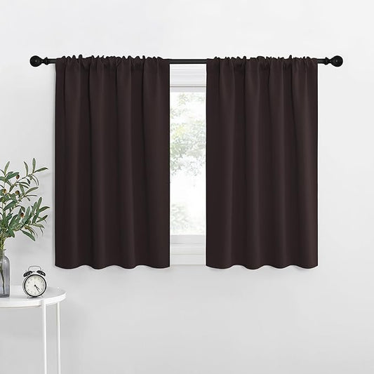 NICETOWN RV Blackout Curtains for Camper Windows, Toffee Brown, 34" x 30", Set of 2, Kitchen Curtains, Short Blackout Drapes, Thermal Insulated Rod Pocket Window Treatment Draperies for Nursery