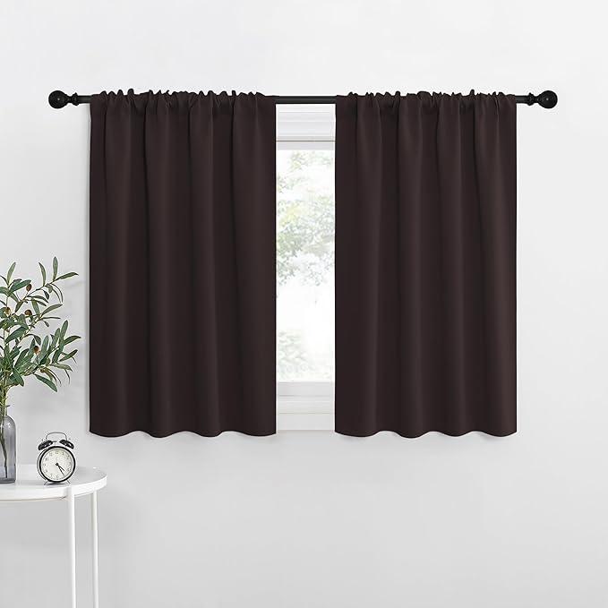 NICETOWN RV Blackout Curtains for Camper Windows, Toffee Brown, 34" x 36", Set of 2, Kitchen Curtains, Short Blackout Drapes, Thermal Insulated Rod Pocket Window Treatment Draperies for Nursery
