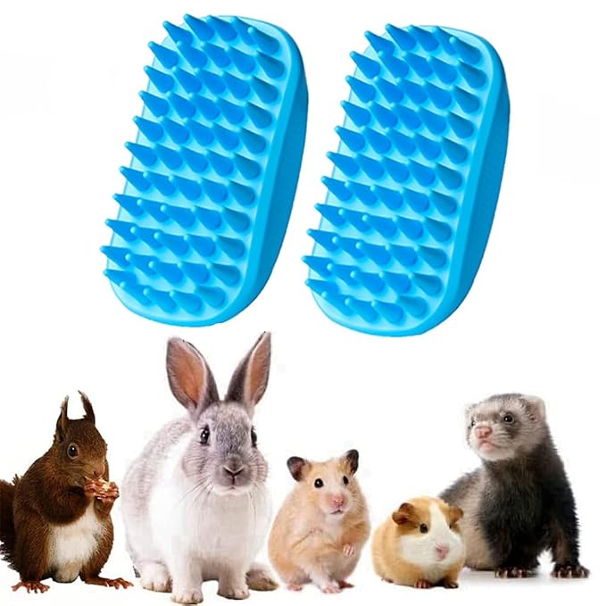 2PCS Dog Bath Scrubber Brush Rabbit Shampoo Brush for Small Animal Shower Washing Brush with Adjustable Handle for Pets Grooming Ferret Guinea Pig Squirrel (Long Pins)