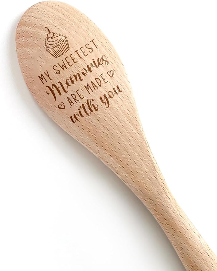 My Sweetest Memories Are Made with You Funny Wooden Spoons for Cooking, Salad Mixing Stir Serving Spoon, Kitchen Accessories Valentine's Day Gifts for Woman Men Husband Wife