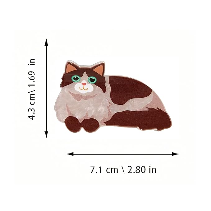 Fluffy Long Hair Cat Hair Claw Clips Animal Hair Clip Kitten Hair Barrettes | Lying Ragdoll Kitten Hair Jaw Clips Acrylic Grip Clips Brown Pet Cat Hair Accessories for Women Daily Holiday Party Styling
