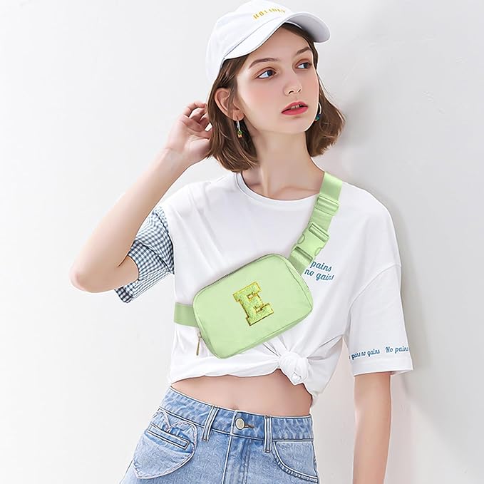 Gitus Gifts for 8 9 10 11 12 Year Old Girls Belt Bag Fanny Pack Crossbody Bags with Initial Letter Patch Cute Stuff Birthday Gifts for Teen Girls Women Personalized Trend Stuff (Light Green-E)