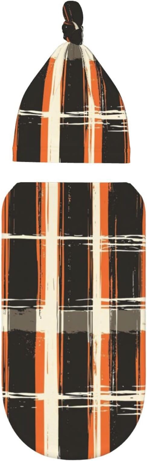 Christmas Baby Swaddle Blanket and Hat Set for Newborn Boys Girls Soft Infant Wrap Sleep 0-6 Months Buffalo Plaid Orange