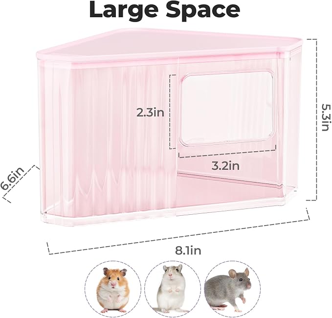 mini&moe Hamster Sand Bath Container - Small Animal Bathroom Shower Room Large Space Corner Digging Box with Cleaning Scoop Rat Dust Bath House for Guinea Pig, Hedgehog, Gerbil