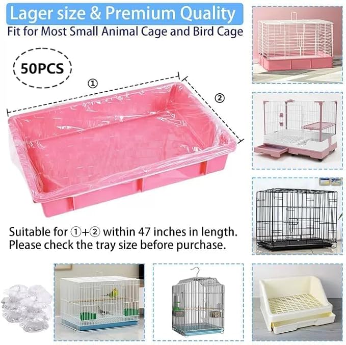 Tfwadmx 50PCS 27"x19" Disposable Rabbit Cage Liners,Guinea Pig Cage Liner | Clear Leak Proof Bunny litter box liners,Plastic Small Animal Universal Toilet Film Tray Covers for Hamster Ferret Bird Rat