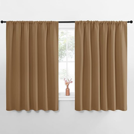 NICETOWN Blackout Curtains for Bedroom, Blackout Curtain Panels, Gold Brown, 1 Pair, 62 by 63-inch, Window Treatment Energy Saving Thermal Insulated Solid Rod Pocket Blackout Drapes/Draperies