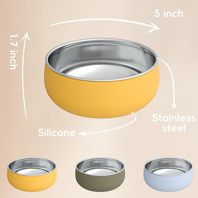 Bella's Friends Stainless Steel Baby Bowls with Silicone Sleeve 3 Pack, 5” for Toddlers Kids Feeding, Non-Slip, Non-Toxic, Mess-Free, Dishwasher Safe, Fit High Chair Size