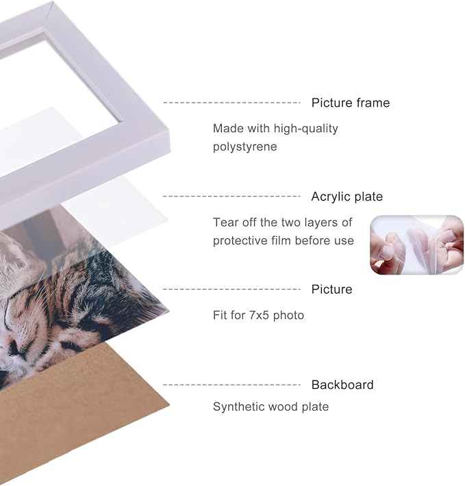 Double Horizontal 5X7 Hinged PS Family Picture Frame Collage For Desktop or Tabletop (White 75X2)