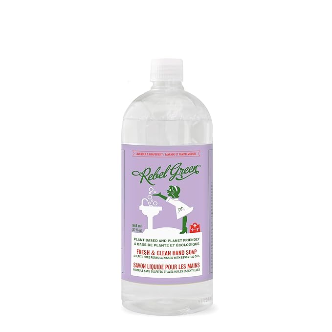 Rebel Green Fresh & Clean Hand Soap Refill - Moisturizing Natural Liquid Hand Soap Refill for Bathroom & Kitchen - Lavender & Grapefruit Scent, 32 Fl Oz