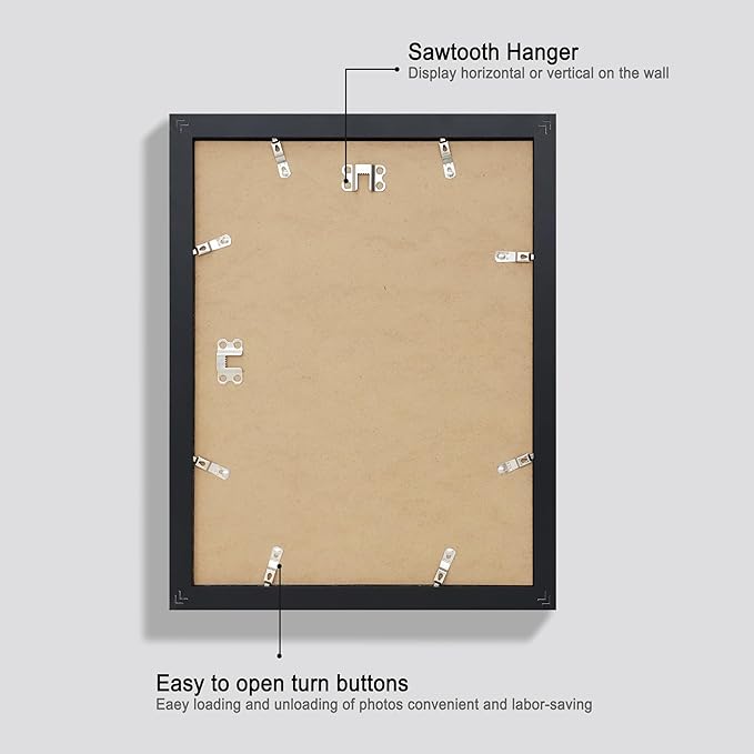 11x14 Picture Frame Set of 4, Made of Glass and Black Wooden Frame, Display 8x10 Pictures with Mat or 11 x 14 Posters without Mat for Wall Mounting, Gallery Photo Frames
