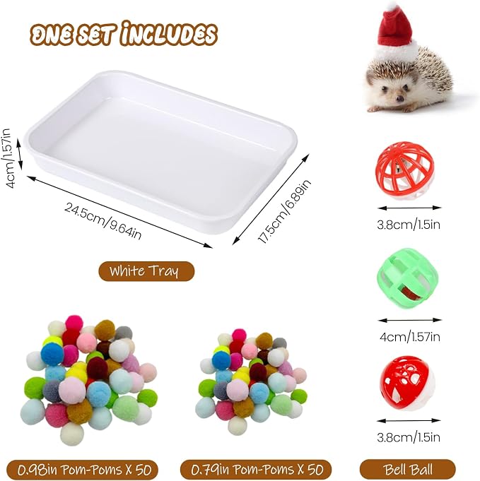 Hedgehog Dig Box Tray Set, Funny Hedgehog Enrichment Toy for Cage Accessories, Small Animal Ball Bells for Hamster Guinea Pig Ferret