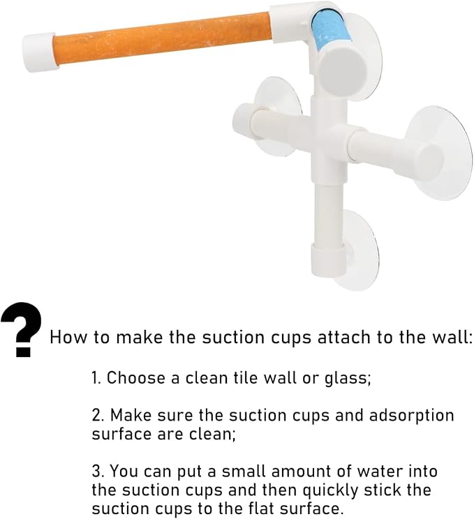 Hypeety Portable Suction Cup Bird Window and Shower Perch Toy Parrot Stand | 3 strong suction cups, parrot bath perch with quartz sand surface, fits windows/tile, for small and medium birds, 2 stands